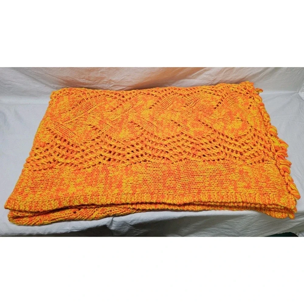 Vintage Large Colorful Crocheted Afghan Blanket Throw 65x29 Handwoven Grannycore